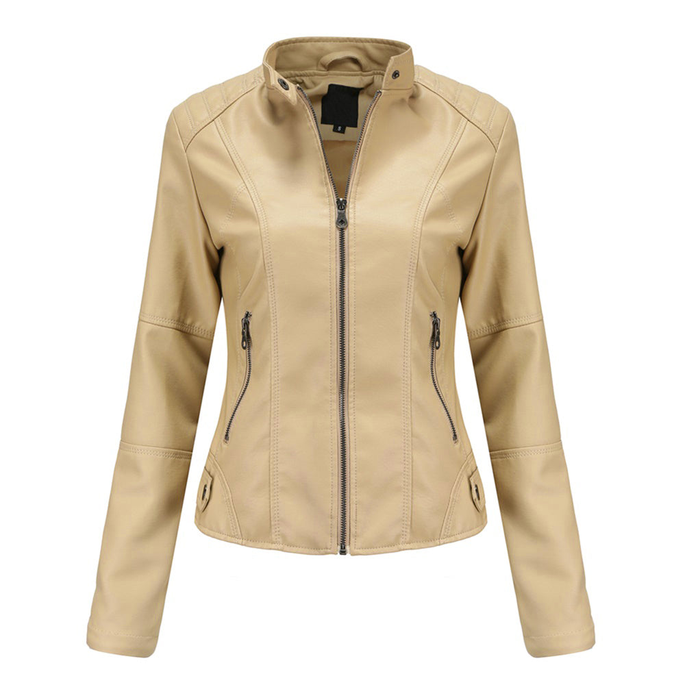 AZoiNM Women's Slim Fit Motorcycle Jacket PU Leather Stand Collar Zipper Front