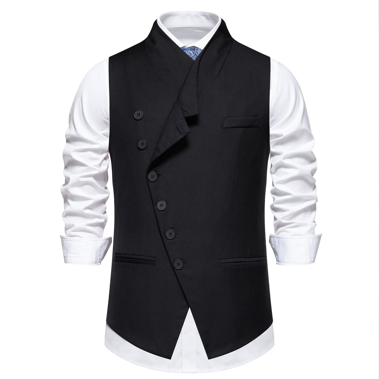 AZoiNM Men's Standard Fit Angled Placket Vest Lapel Collar Stretch Polyester Blend