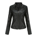 AZoiNM Women's Slim Fit Motorcycle Jacket PU Leather Stand Collar Zipper Front