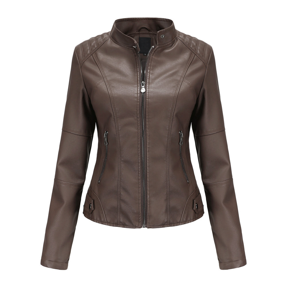 AZoiNM Women's Slim Fit Motorcycle Jacket PU Leather Stand Collar Zipper Front