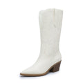 AZoiNM Women's Western Cowgirl Boots Mid-Calf Embroidered Boots with 2.5'' Chunky Heel Pointed Toe Pull-On