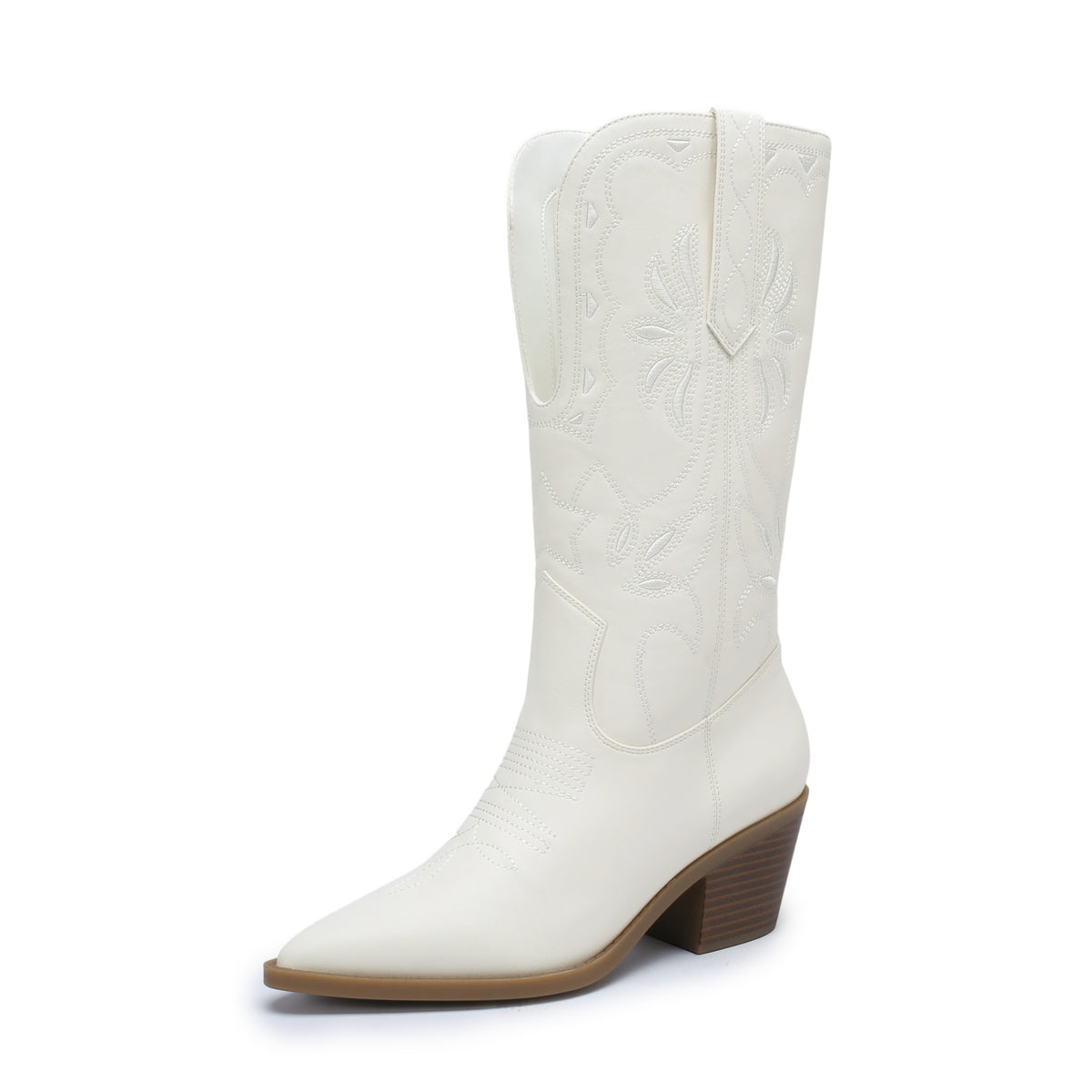 AZoiNM Women's Western Cowgirl Boots Mid-Calf Embroidered Boots with 2.5'' Chunky Heel Pointed Toe Pull-On