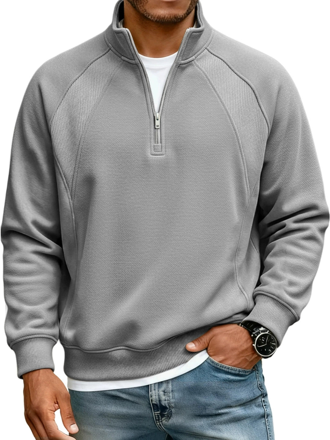 AZoiNM Men's Quarter Zip Pullover Sweatshirt, Casual Long Sleeve Mock Neck Fleece Sweatshirt with Ribbed Cuffs and Hem, Midweight Fall Spring Sweater Top