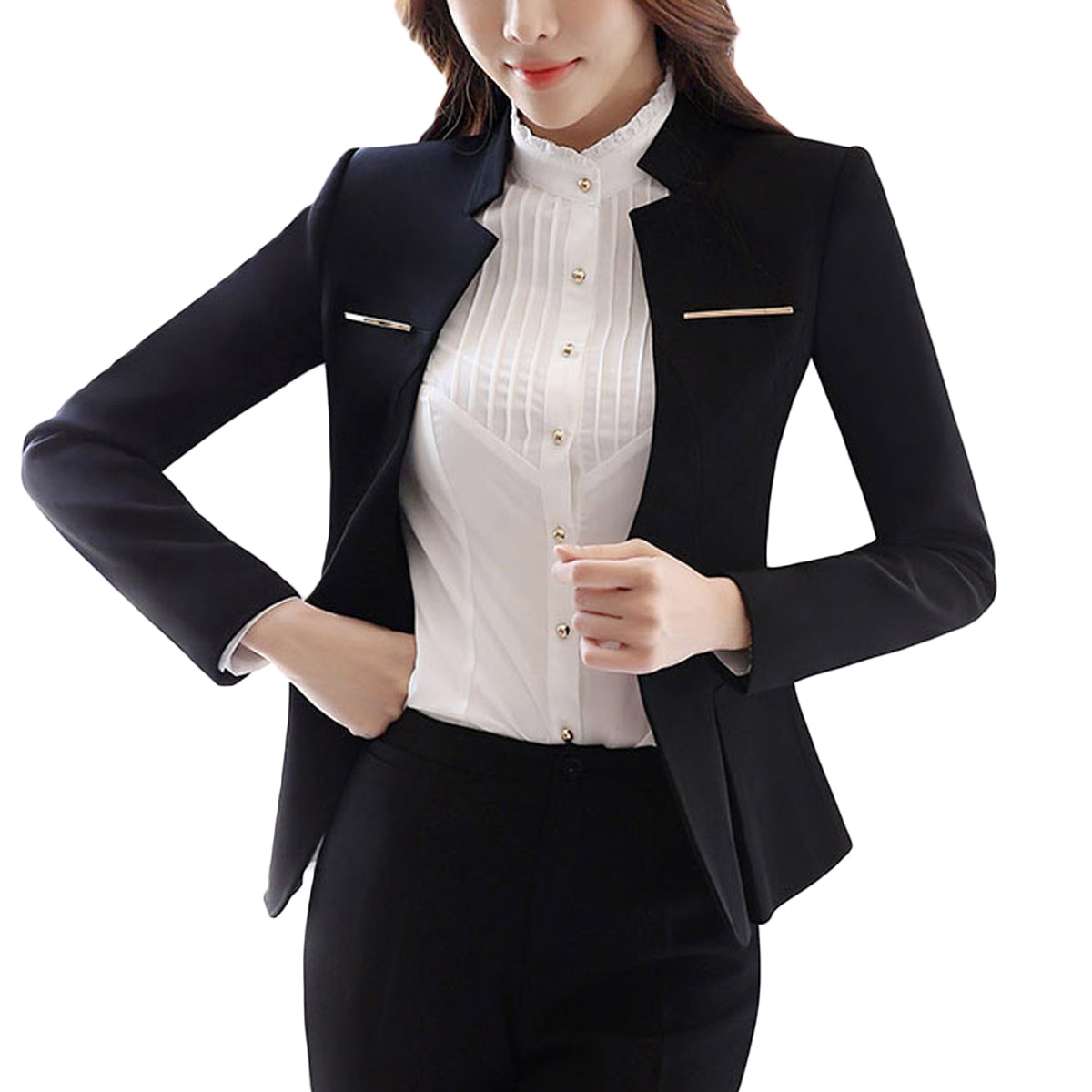 AZoiNM Women's 2 Piece Business Suit Set Slim Fit Mandarin Collar Blazer and Pants Professional Office Work Outfits
