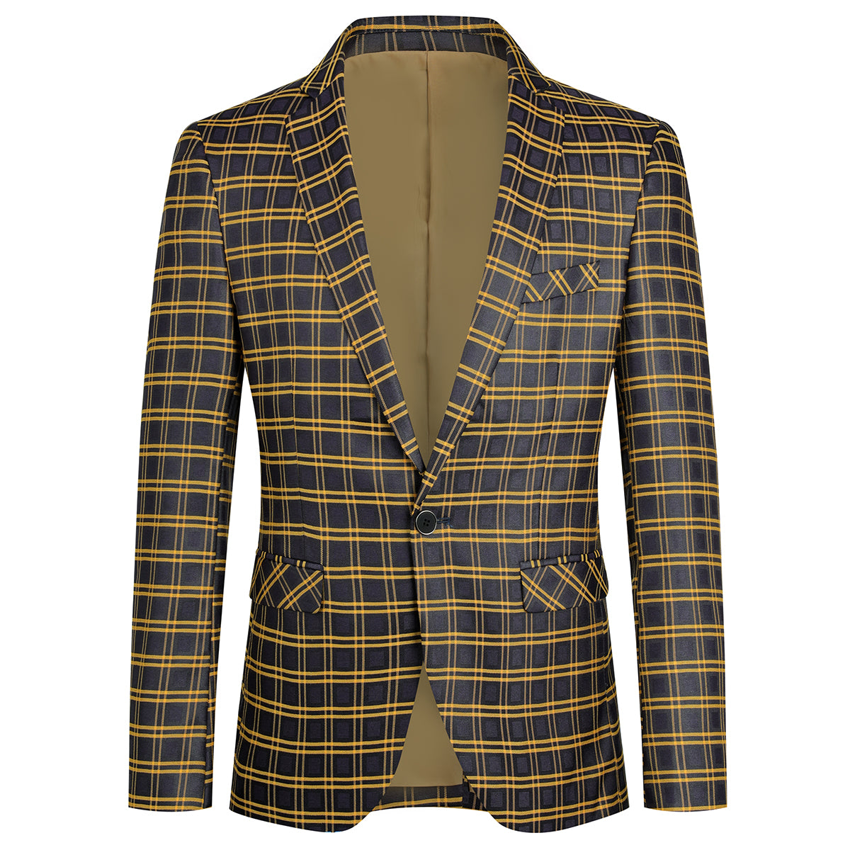 AZoiNM Men's Single Breasted Plaid Blazer Slim Fit Notch Lapel One Button Casual Sport Coat