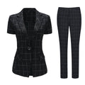 AZoiNM Women's Checkered Suit Set One Button Blazer Short Sleeve Tapered Pants