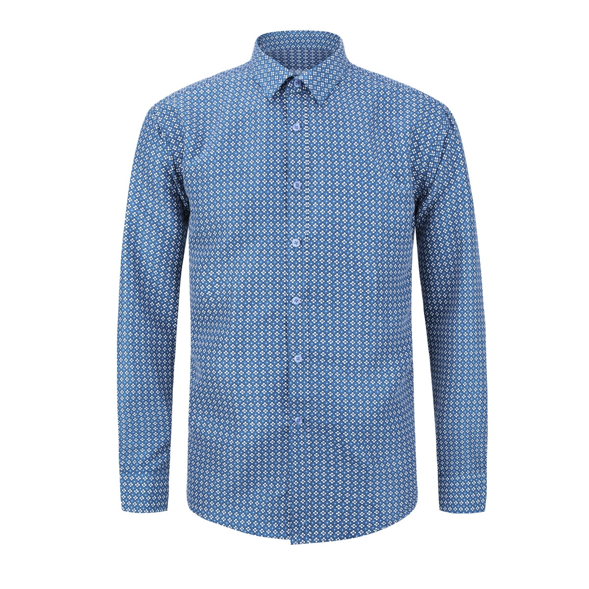 AZoiNM Men's Business Print Shirt Fitted Spread Collar Wrinkle-Free Long Sleeve Poly-Cotton