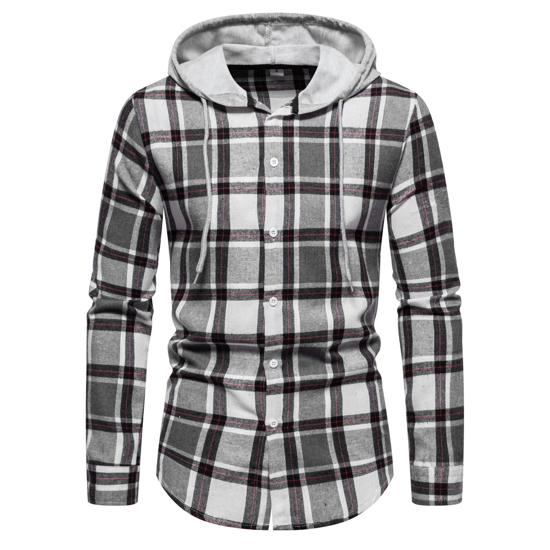 AZoiNM Men's Hooded Plaid Shirt Long Sleeve Button Down Casual Wrinkle-Resistant Hoodie Jacket