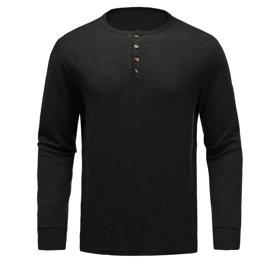 AZoiNM Men's Long Sleeve Henley Shirt Waffle Knit Regular Fit Casual Pullover Tee Soft Lightweight Button Front Top for Fall Winter Spring