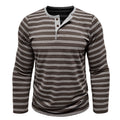 AZoiNM Men's Long Sleeve Striped Henley Shirt, Classic 3-Button Placket Casual Lightweight Fashion Tee, Regular Fit