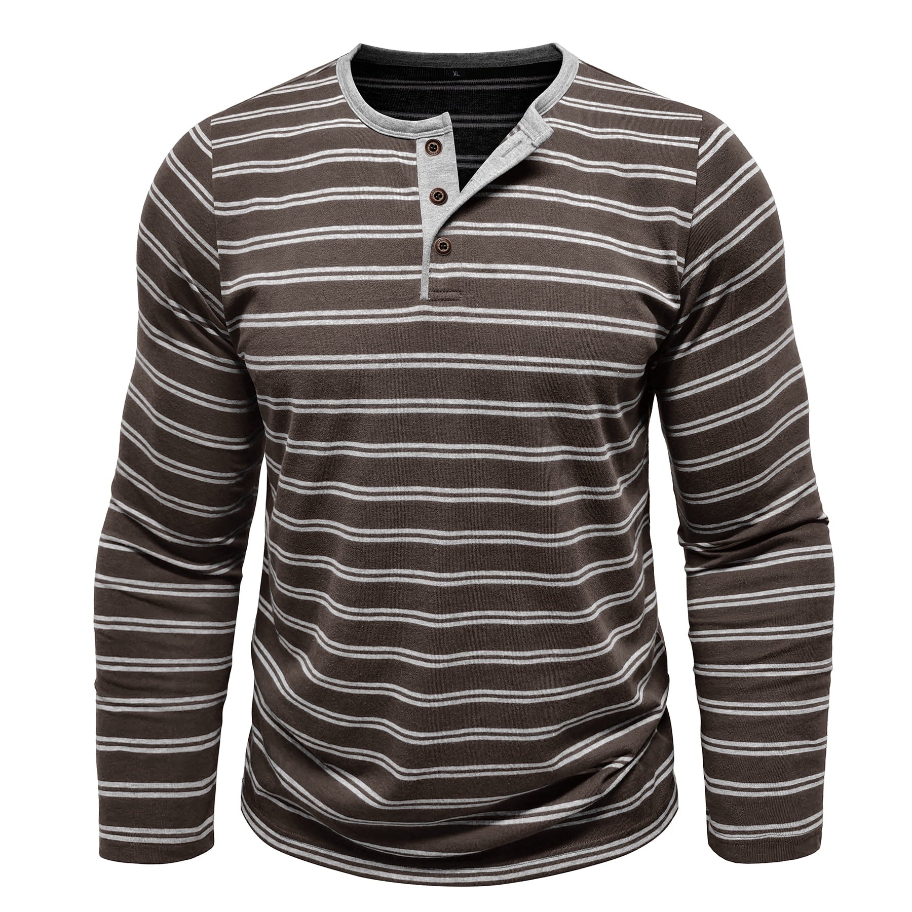 AZoiNM Men's Long Sleeve Striped Henley Shirt, Classic 3-Button Placket Casual Lightweight Fashion Tee, Regular Fit