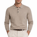 AZoiNM Men's Long Sleeve V-Neck Knit Polo Sweater, Soft Solid Color Pullover Sweater with 3-Button Placket, Ribbed Cuffs and Hem, Business Casual Sweater for Work and Daily Wear