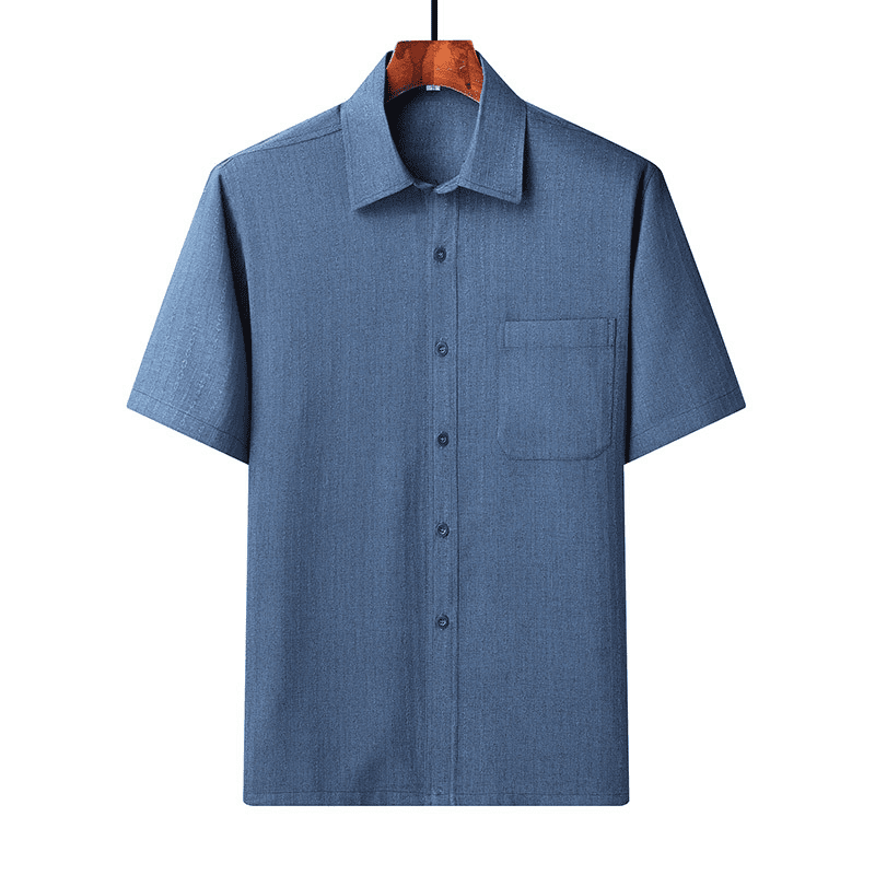 AZoiNM Men's Short Sleeve Dress Shirt, 60% Cotton 40% Linen Vertical Stripe Loose Fit Button Down Business Casual Summer Breathable Tops