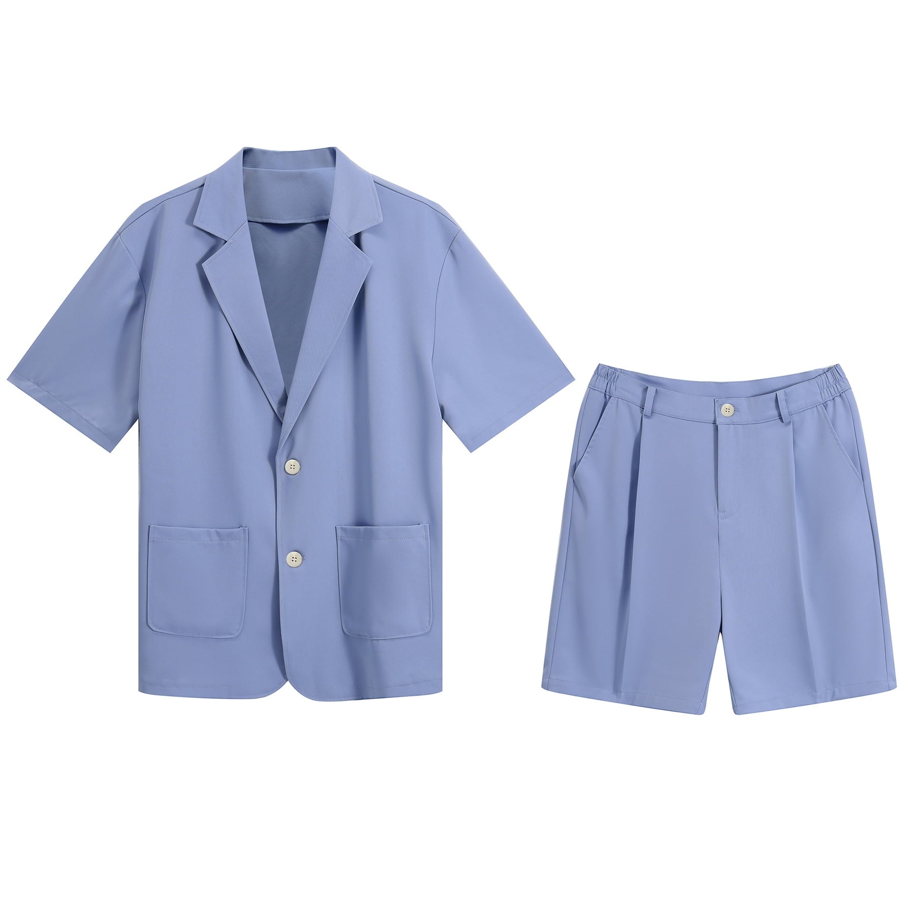 AZoiNM Men's Short Sleeve Shorts Suit Set Summer Two Button Notch Lapel Loose Fit