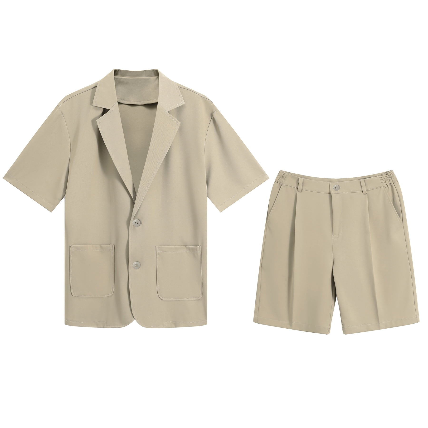 AZoiNM Men's Short Sleeve Shorts Suit Set Summer Two Button Notch Lapel Loose Fit