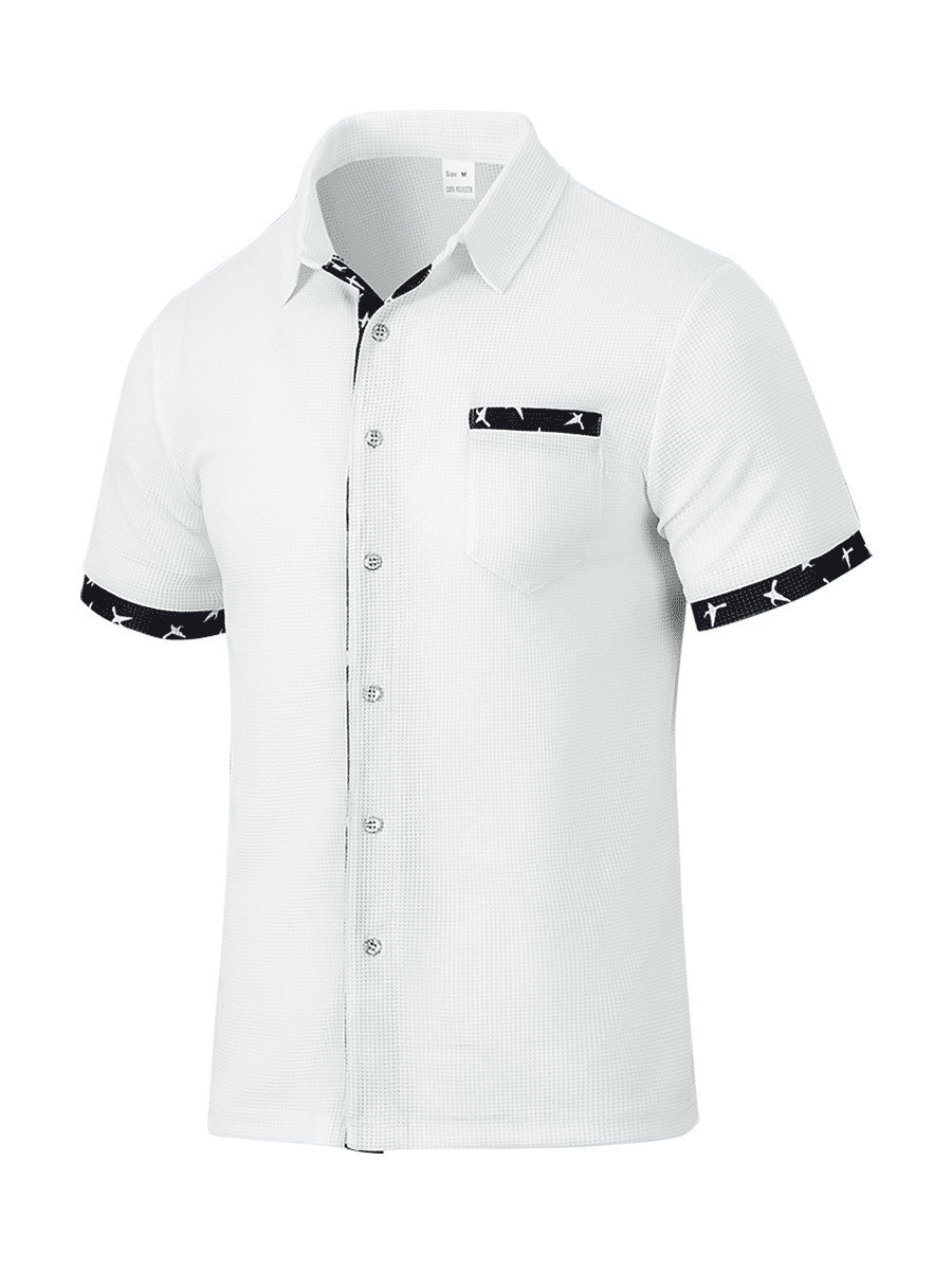 AZoiNM Men's Short Sleeve Waffle Knit Button Down Shirt, Casual Regular Fit Summer Beach Tops with Contrast Bird Print and Real Pocket