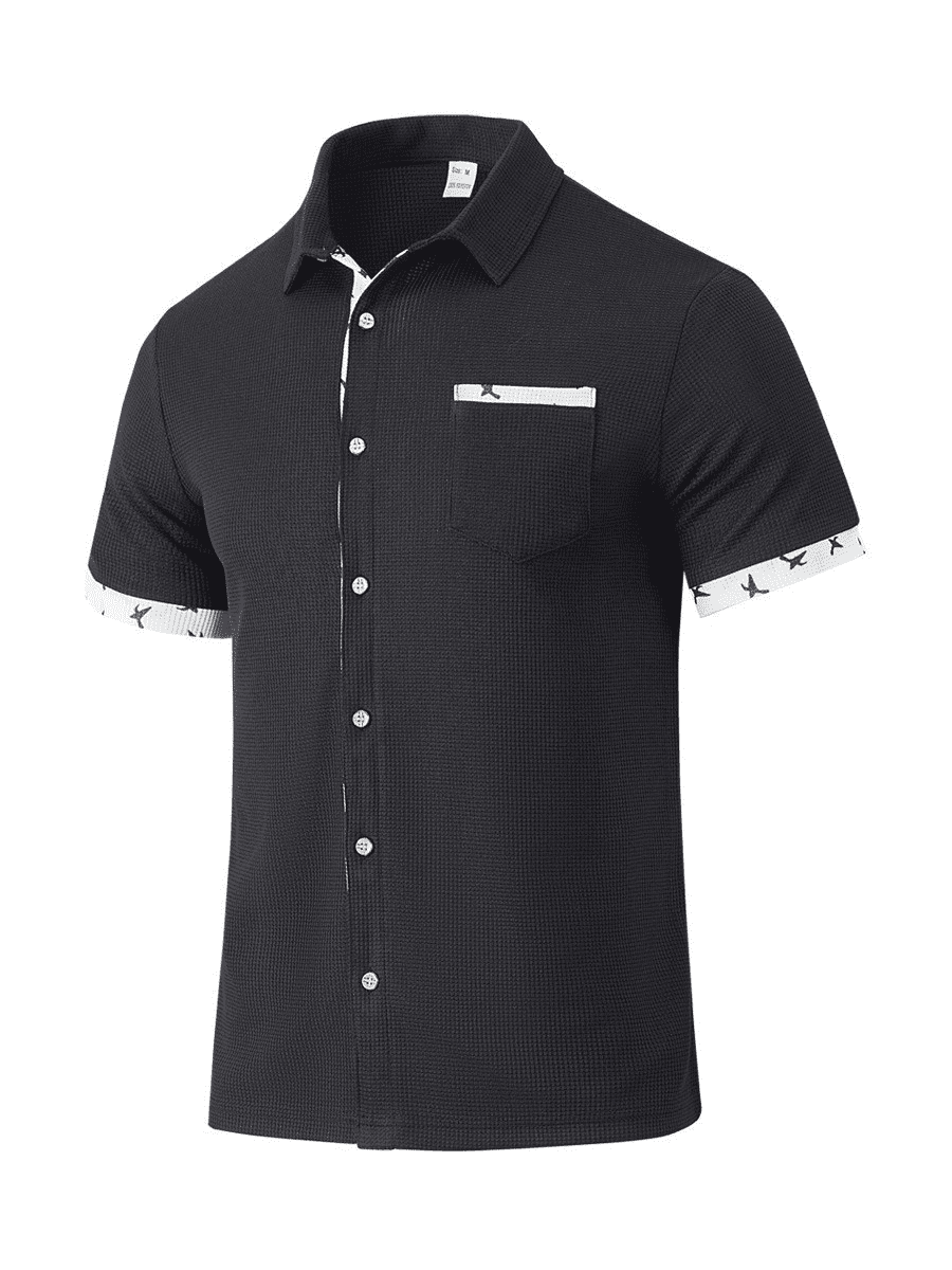 AZoiNM Men's Short Sleeve Waffle Knit Button Down Shirt, Casual Regular Fit Summer Beach Tops with Contrast Bird Print and Real Pocket