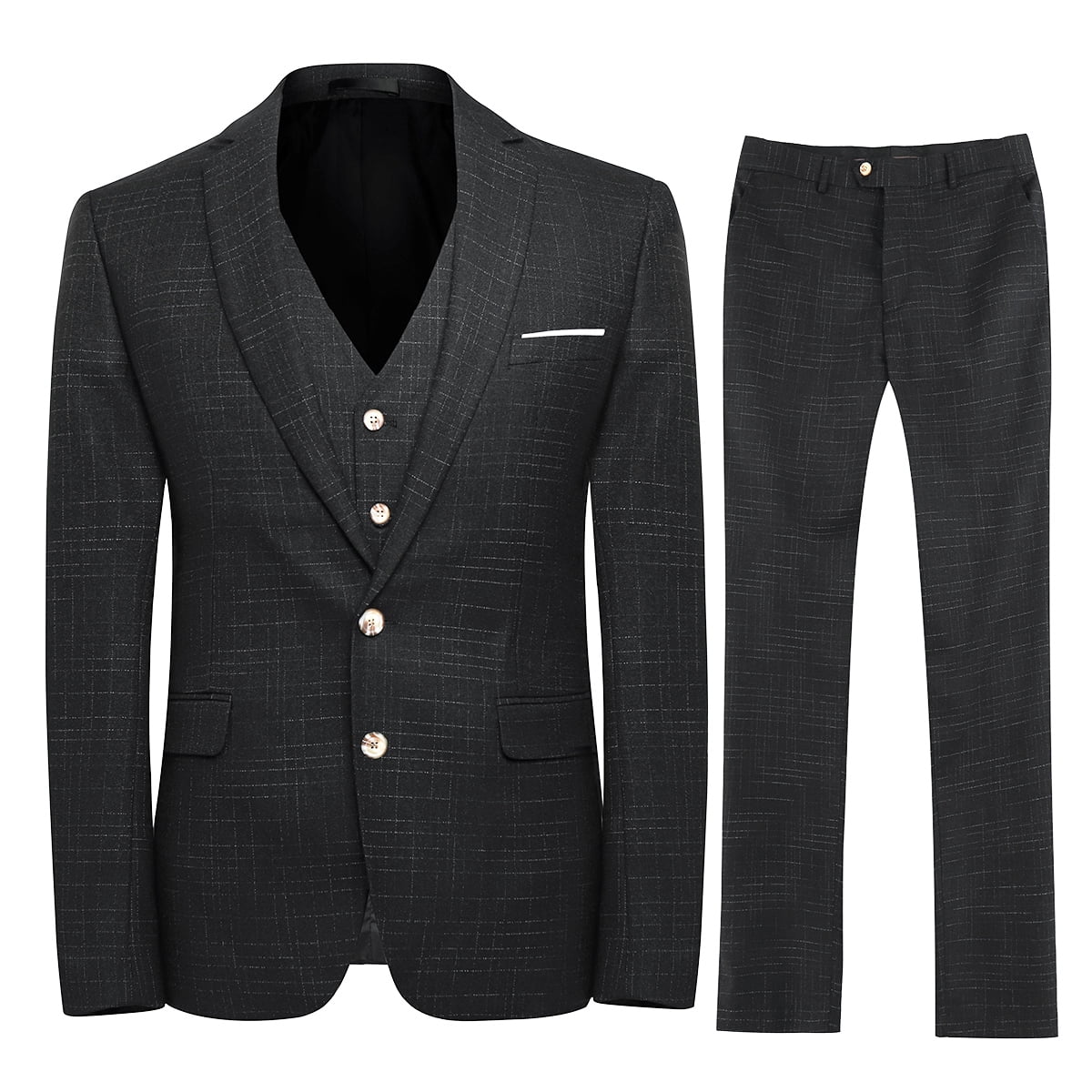 AZoiNM Men's Slim Fit 3-Piece Plaid Suit, 2-Button Notch Lapel Blazer Jacket Vest & Trousers, 4D Tailored All-Season Suit Set for Banquet Wedding