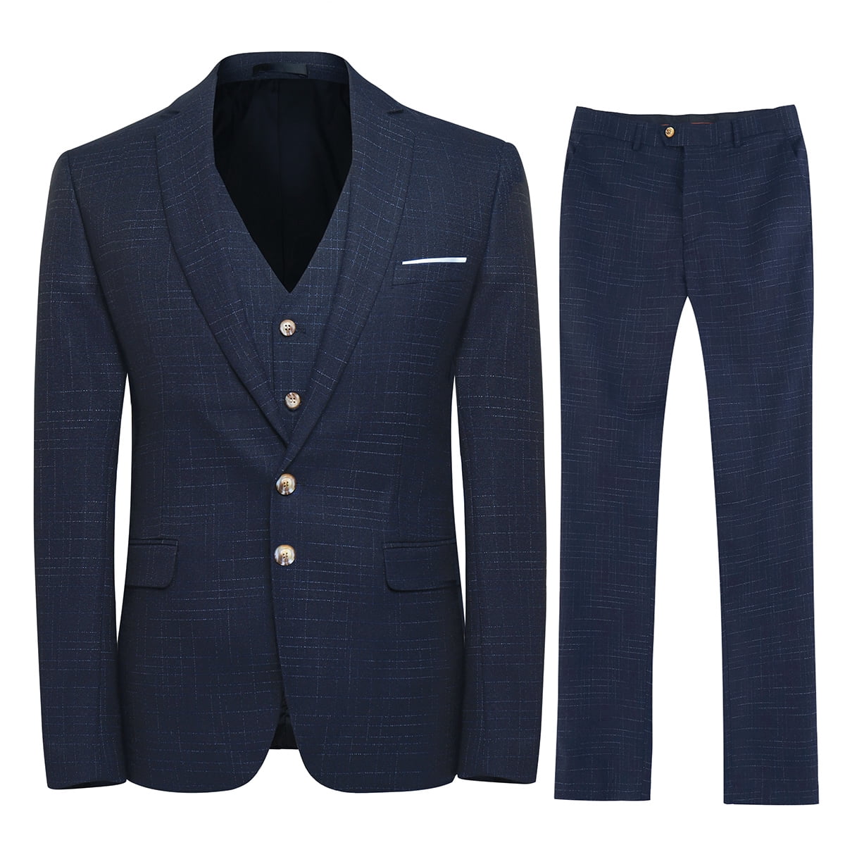 AZoiNM Men's Slim Fit 3-Piece Plaid Suit, 2-Button Notch Lapel Blazer Jacket Vest & Trousers, 4D Tailored All-Season Suit Set for Banquet Wedding
