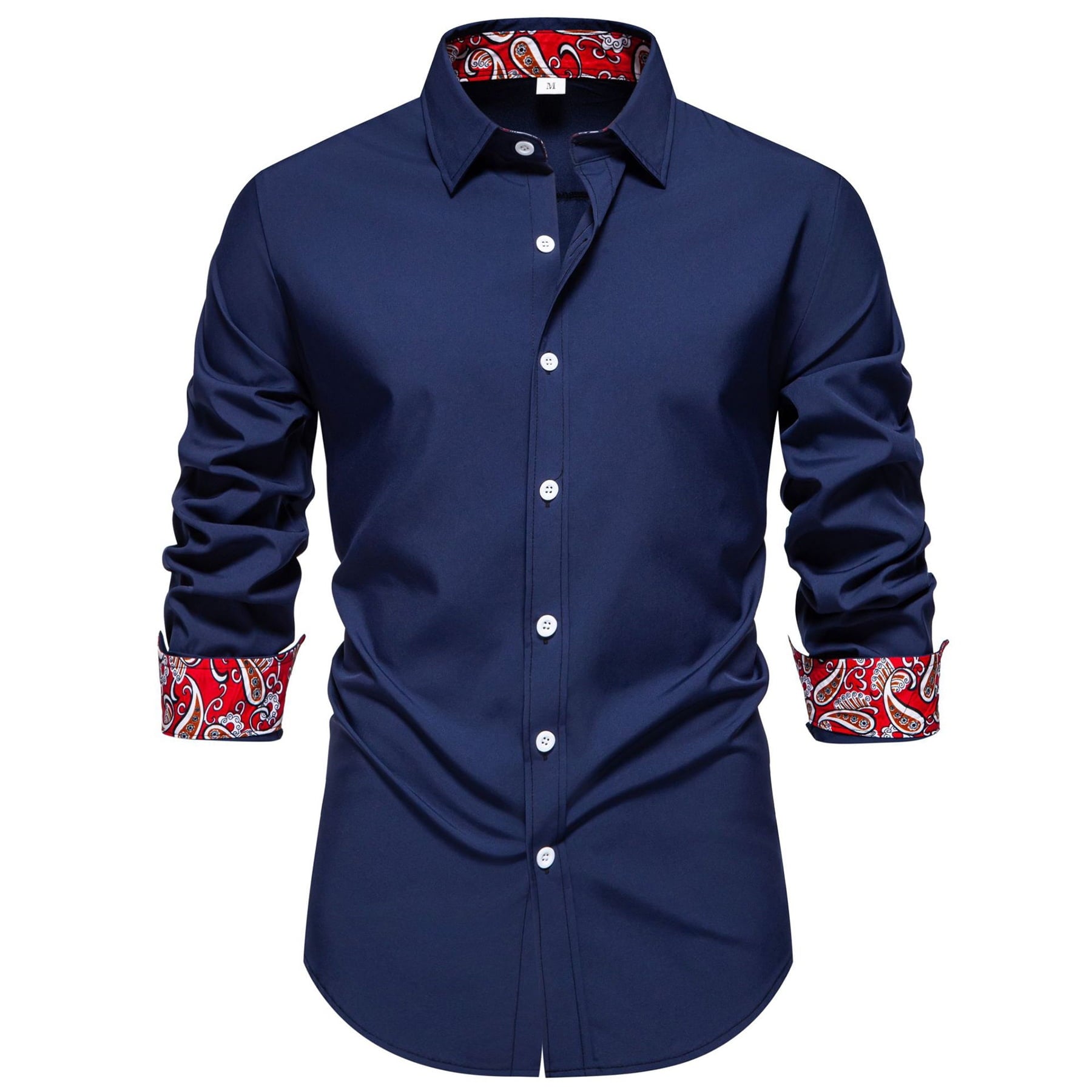 AZoiNM Men's Slim Fit Wrinkle-Free Casual Long Sleeve Shirt Floral Print Color Block
