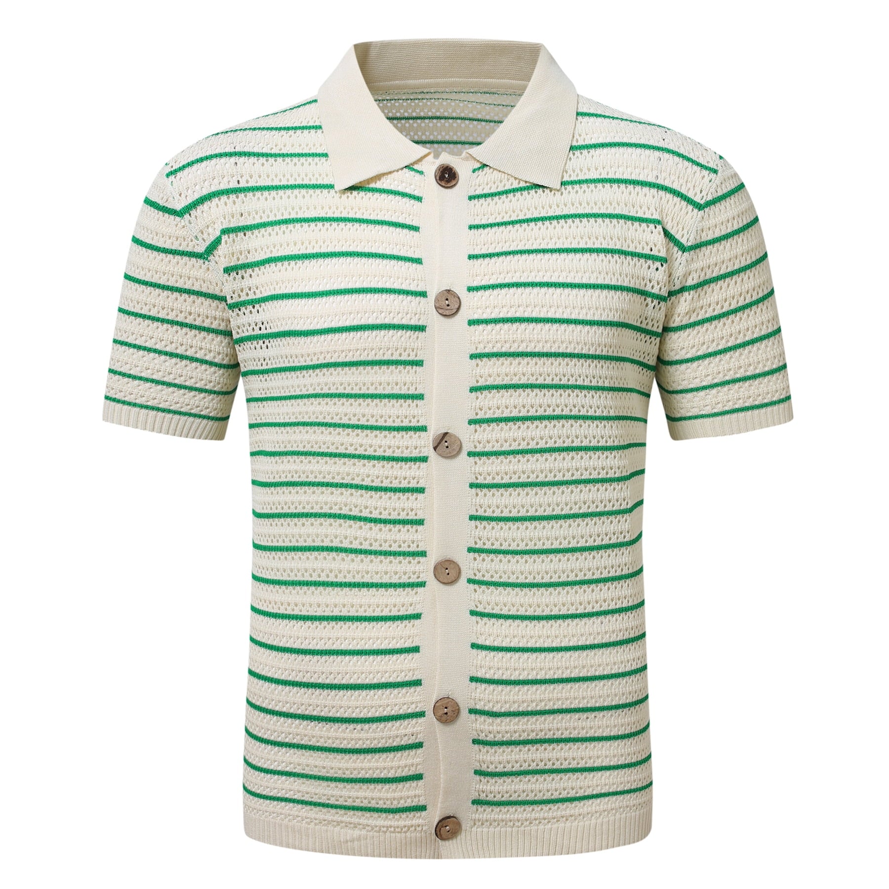 AZoiNM Men's Striped Knit Polo Shirt, Vintage Colorblock Short Sleeve Button Down, Lightweight Streetwear Summer Top, Straight Fit