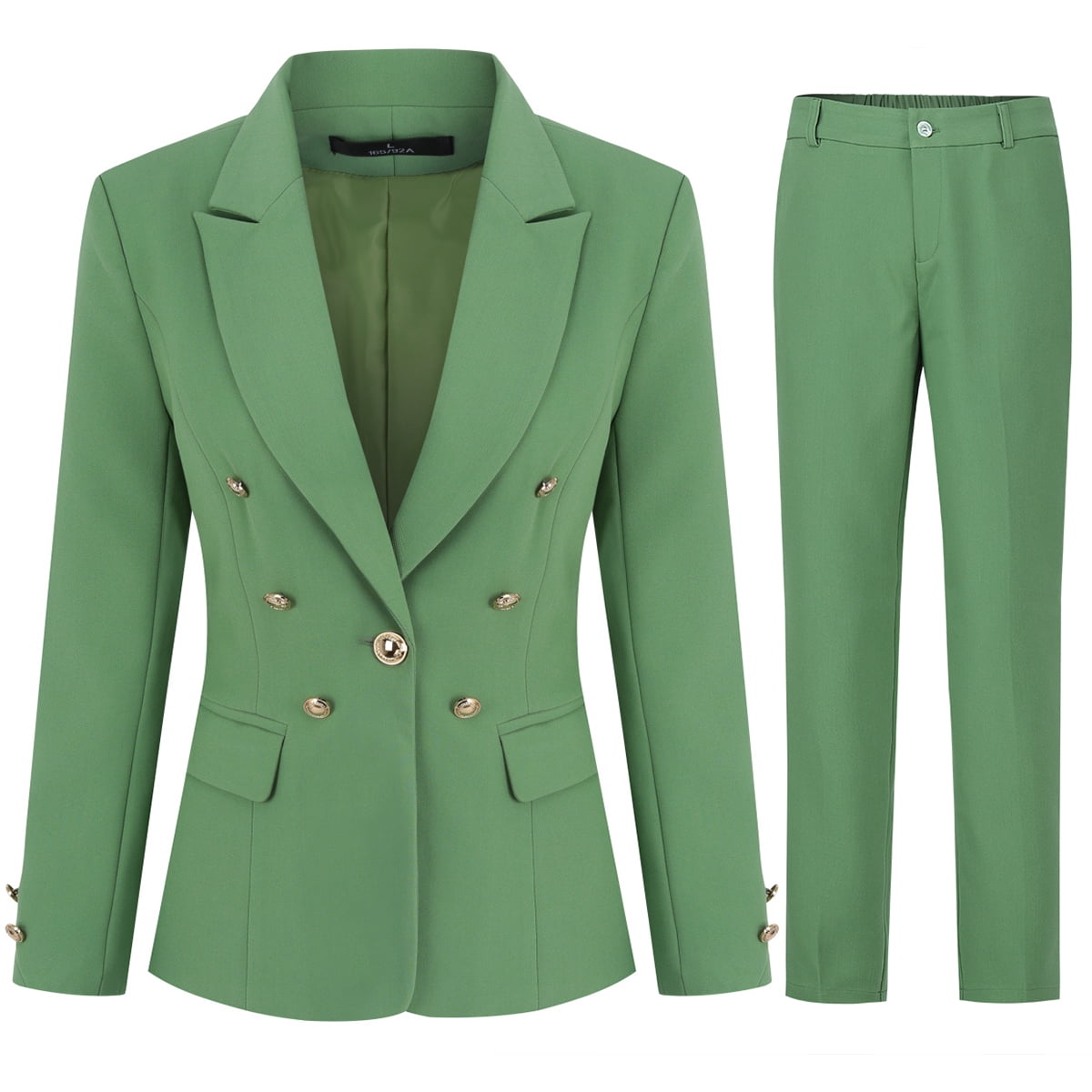 AZoiNM Women's 2-Piece Double Breasted Blazer Suit Set - Slim Fit Business Casual Work Office Jacket & Elastic Waist Cropped Pants for Spring Summer Fall (Ages 25-29)