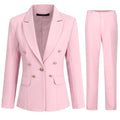 AZoiNM Women's 2-Piece Double Breasted Blazer Suit Set - Slim Fit Business Casual Work Office Jacket & Elastic Waist Cropped Pants for Spring Summer Fall (Ages 25-29)