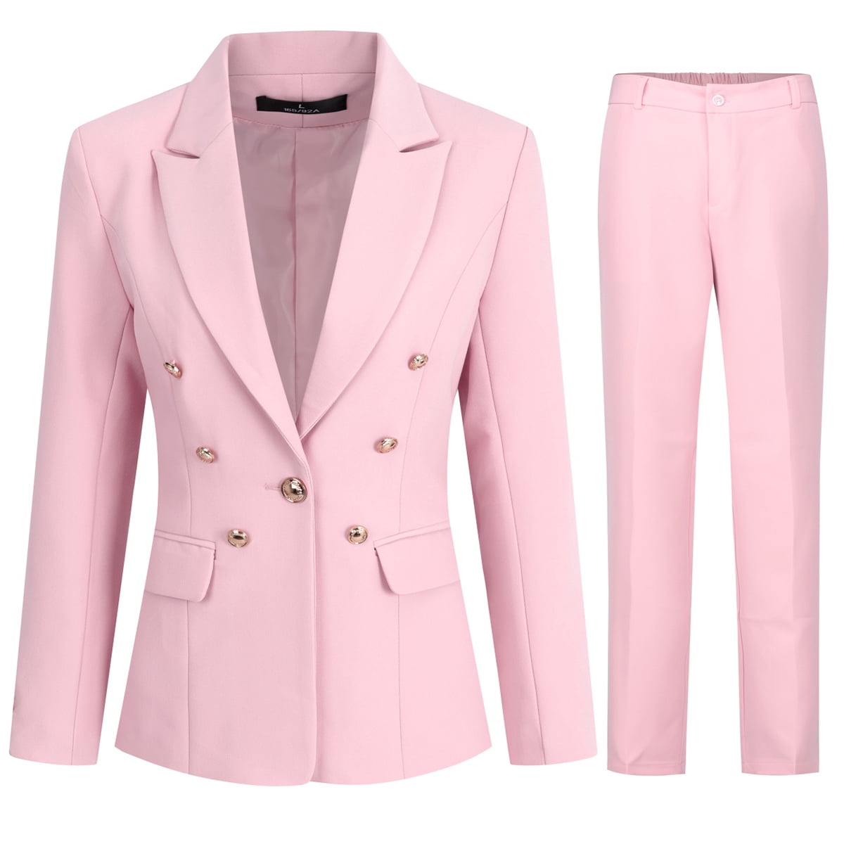 AZoiNM Women's 2-Piece Double Breasted Blazer Suit Set - Slim Fit Business Casual Work Office Jacket & Elastic Waist Cropped Pants for Spring Summer Fall (Ages 25-29)