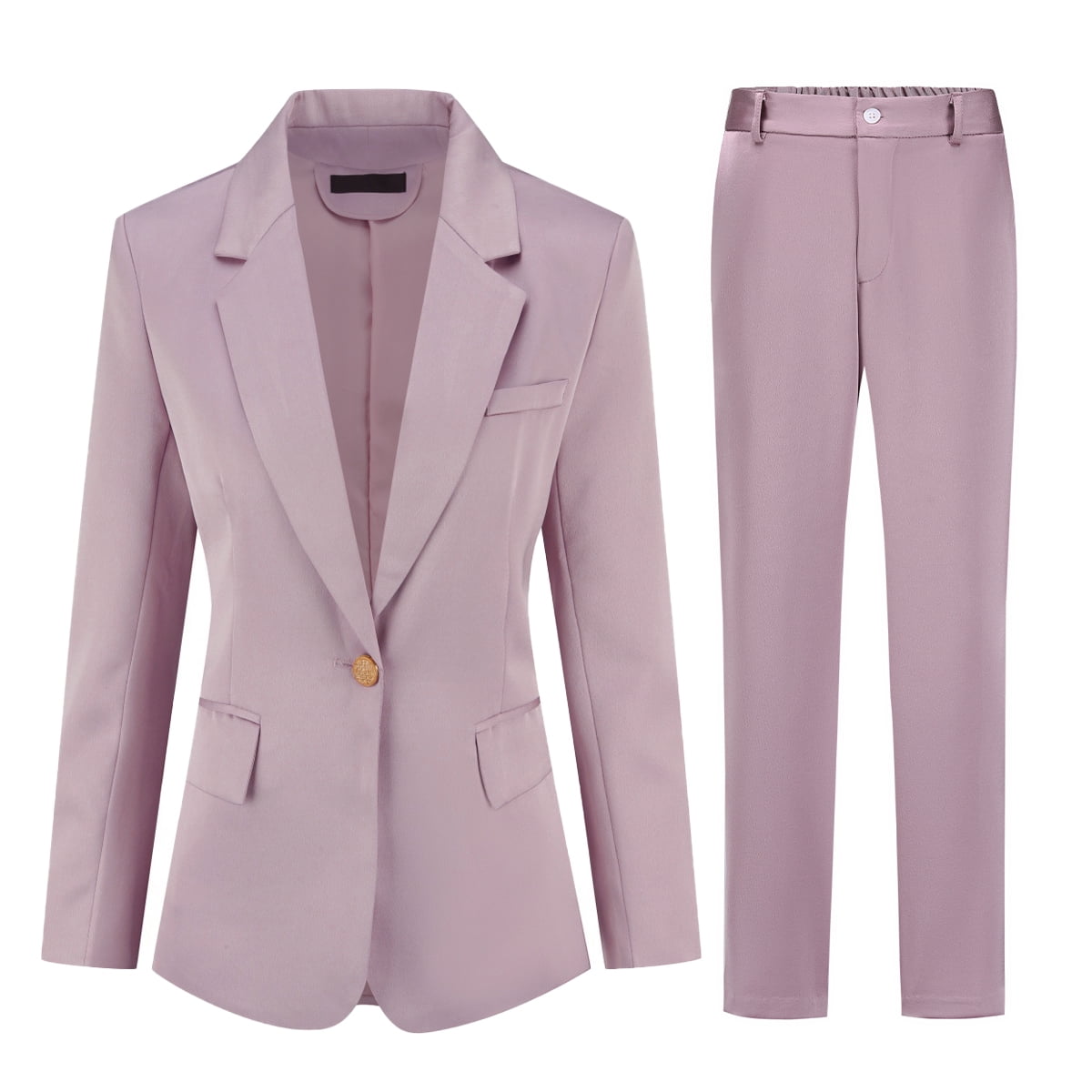AZoiNM Women's 2 Piece Satin Blazer Suit Set, One-Button Lapel Blazer Jacket & Straight Leg Pants, Slim Fit Formal Business Outfits for Work Office Interview