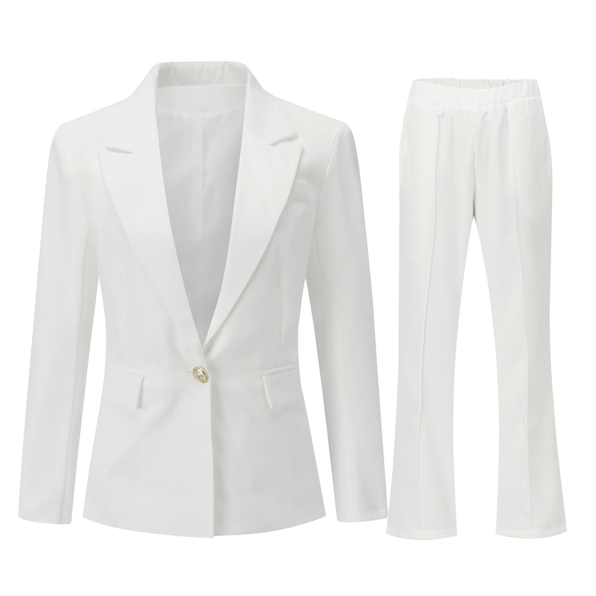 AZoiNM Women's 2 Piece Solid Single Breasted Blazer Suit Set, Long Sleeve Lapel Jacket & Flared Pants, Elegant Business Casual Work Outfits for Office Interview