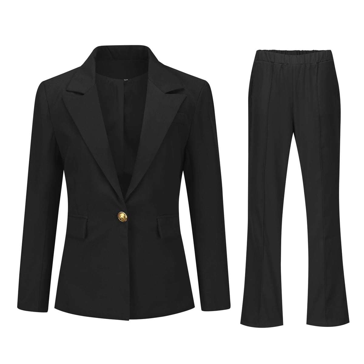 AZoiNM Women's 2 Piece Solid Single Breasted Blazer Suit Set, Long Sleeve Lapel Jacket & Flared Pants, Elegant Business Casual Work Outfits for Office Interview