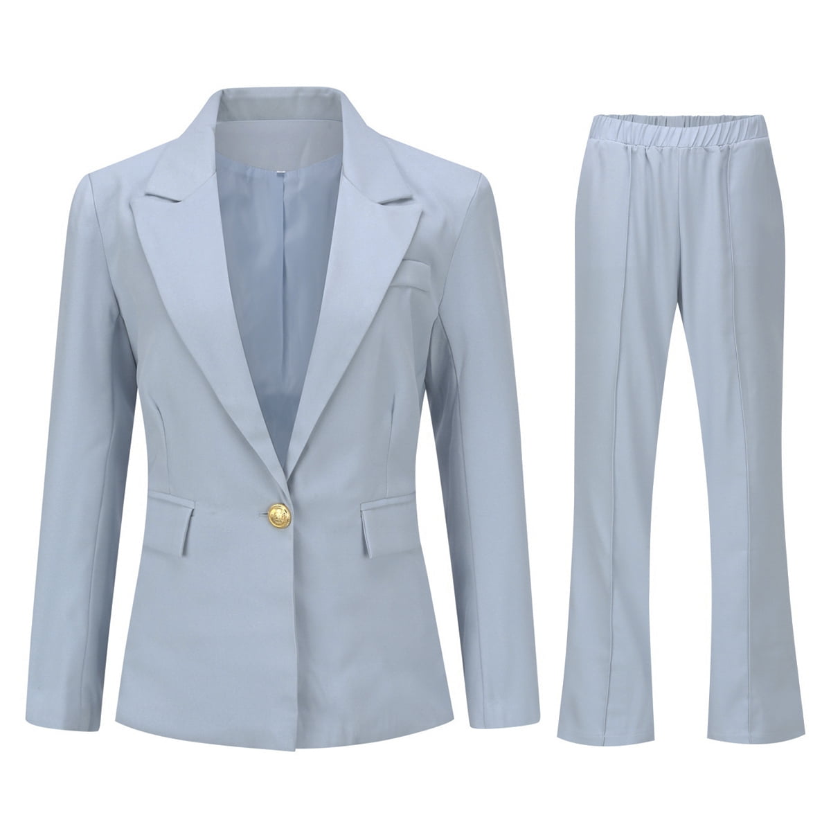 AZoiNM Women's 2 Piece Solid Single Breasted Blazer Suit Set, Long Sleeve Lapel Jacket & Flared Pants, Elegant Business Casual Work Outfits for Office Interview