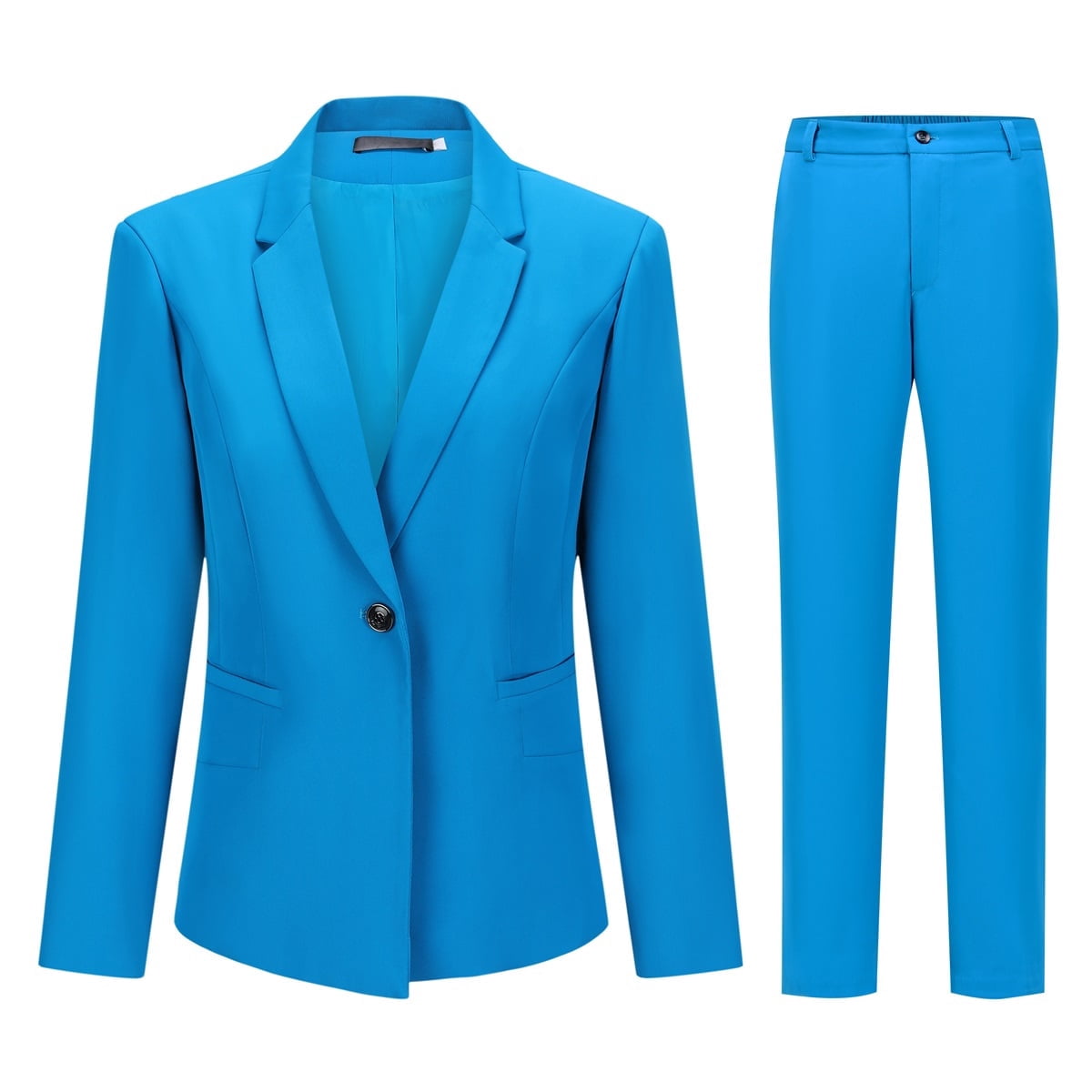AZoiNM Women's Slim Fit One-Button Notch Lapel Blazer & Pants Set, Business Casual Work Suit for Office, 70% Polyester 30% Viscose, Lake Blue/Light Purple, Fall Winter Spring