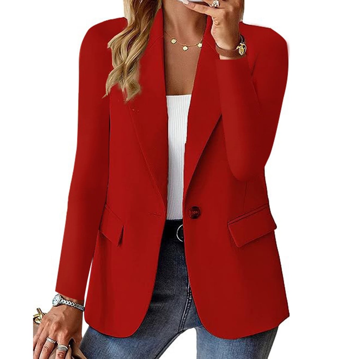 AZoiNM Women's Slim Fit Single Button Blazer Notch Lapel Long Sleeve Work Office
