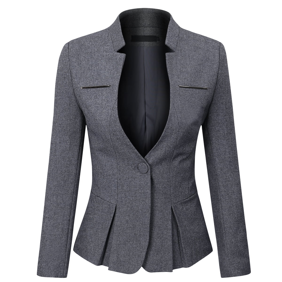 AZoiNM Women's Tailored Peplum Blazer One Button Stretch Polyester Work to Weekend