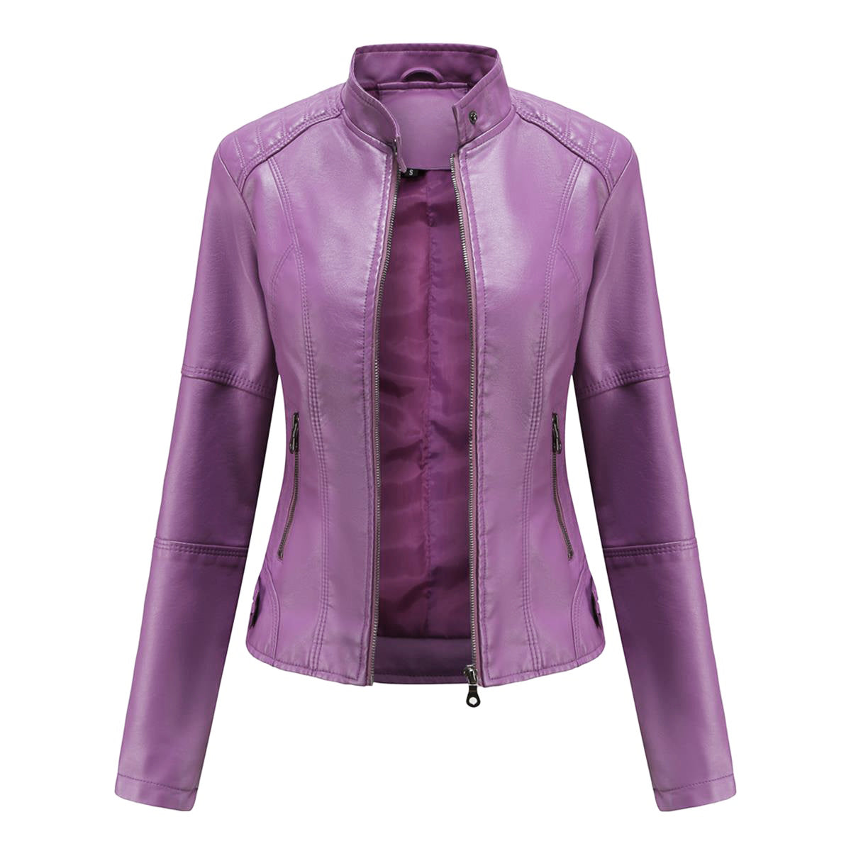 AZoiNM Women's Slim Fit Motorcycle Jacket PU Leather Stand Collar Zipper Front