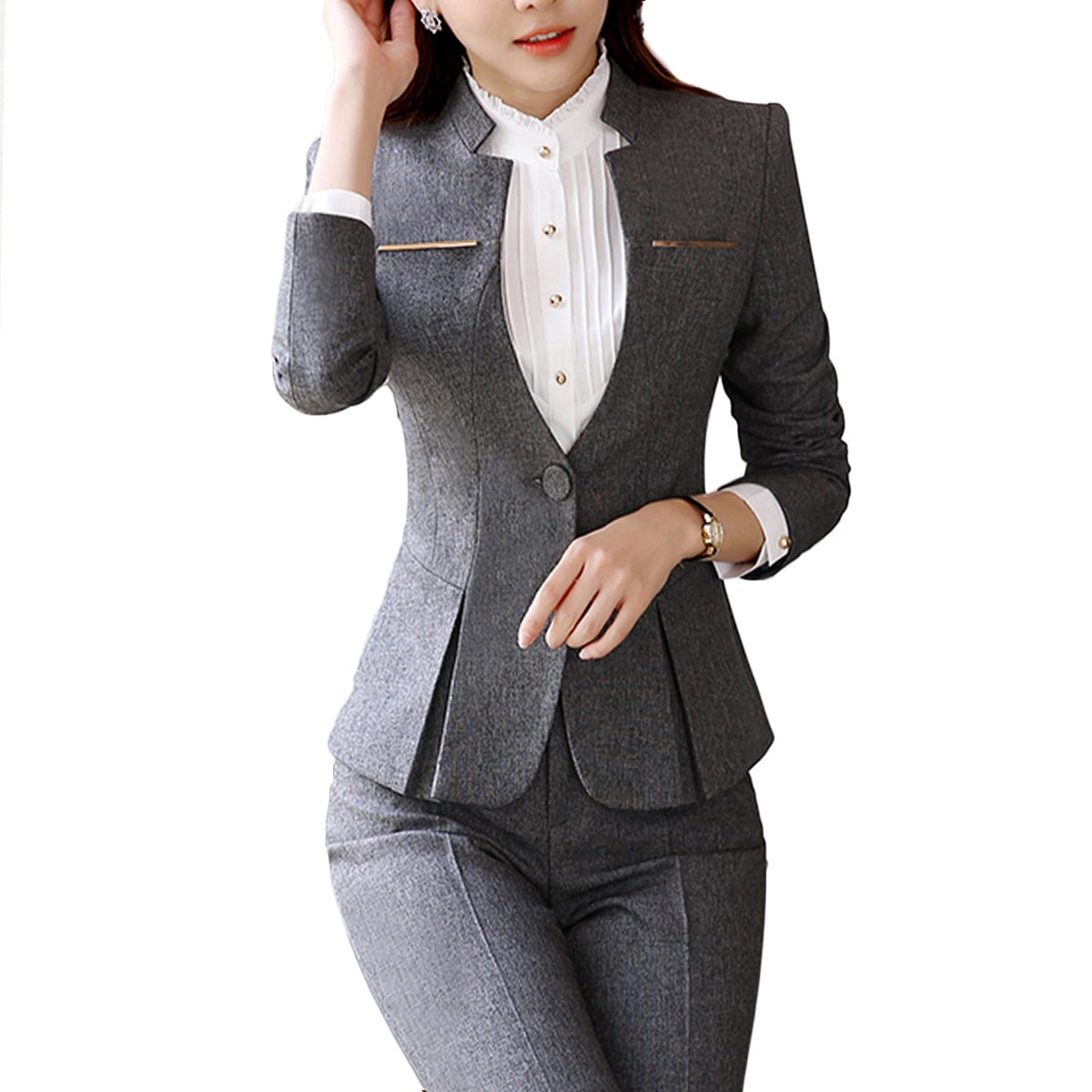AZoiNM Women's 2 Piece Business Suit Set Slim Fit Mandarin Collar Blazer and Pants Professional Office Work Outfits