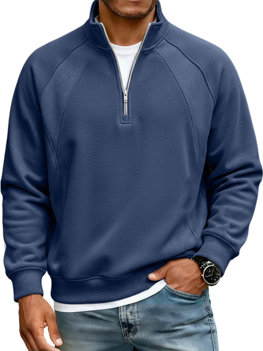AZoiNM Men's Quarter Zip Pullover Sweatshirt, Casual Long Sleeve Mock Neck Fleece Sweatshirt with Ribbed Cuffs and Hem, Midweight Fall Spring Sweater Top