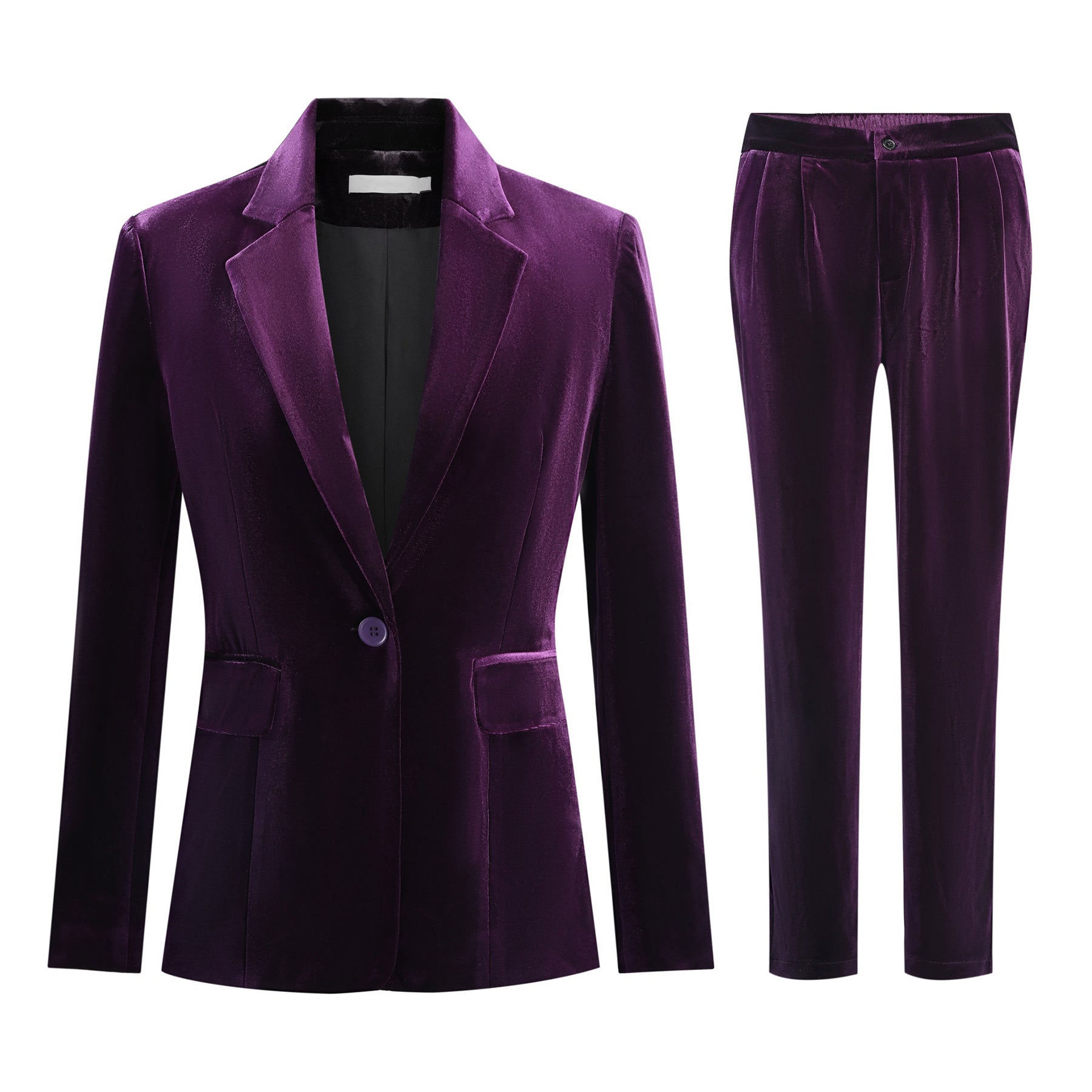 AZoiNM Women's Velvet 2 Piece Suit Set, Long Sleeve Notch Lapel Blazer Jacket and Straight Leg Pants, Dressy Business Casual Office Party Outfit
