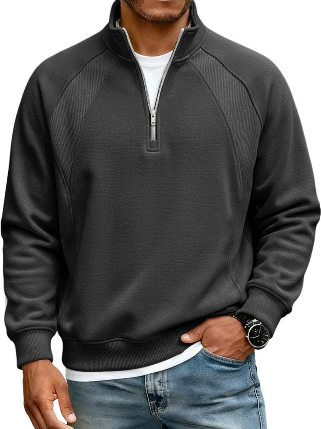 AZoiNM Men's Quarter Zip Pullover Sweatshirt, Casual Long Sleeve Mock Neck Fleece Sweatshirt with Ribbed Cuffs and Hem, Midweight Fall Spring Sweater Top