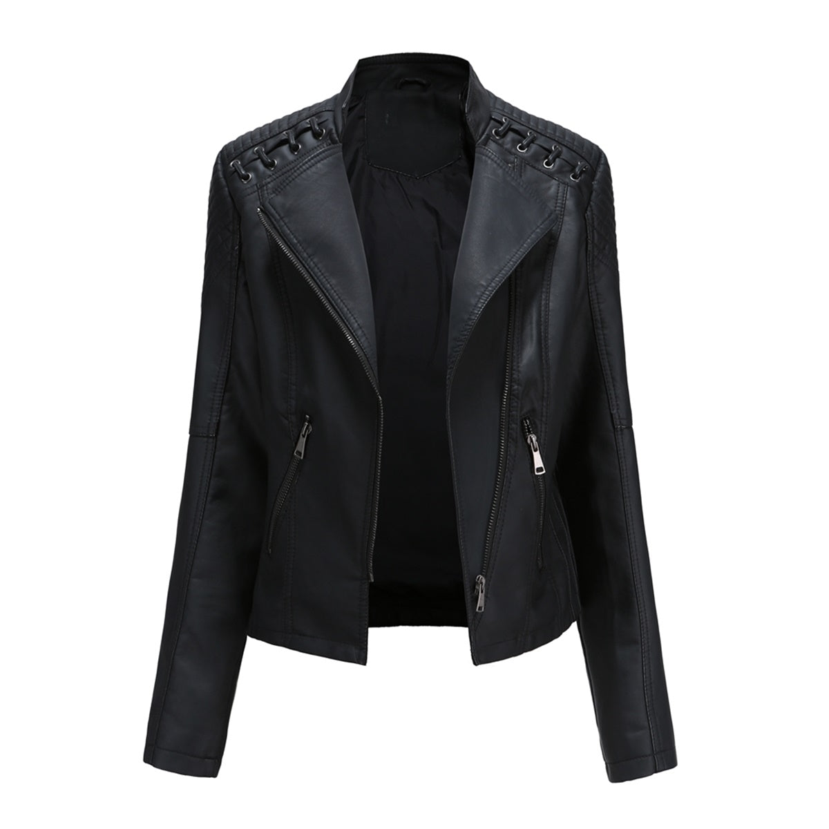 AZoiNM Women's Faux Leather Moto Jacket, Lace-Up Shoulder Biker Coat, Asymmetrical Zip Lapel Motorcycle Jacket with Pockets, Fall Spring Outerwear