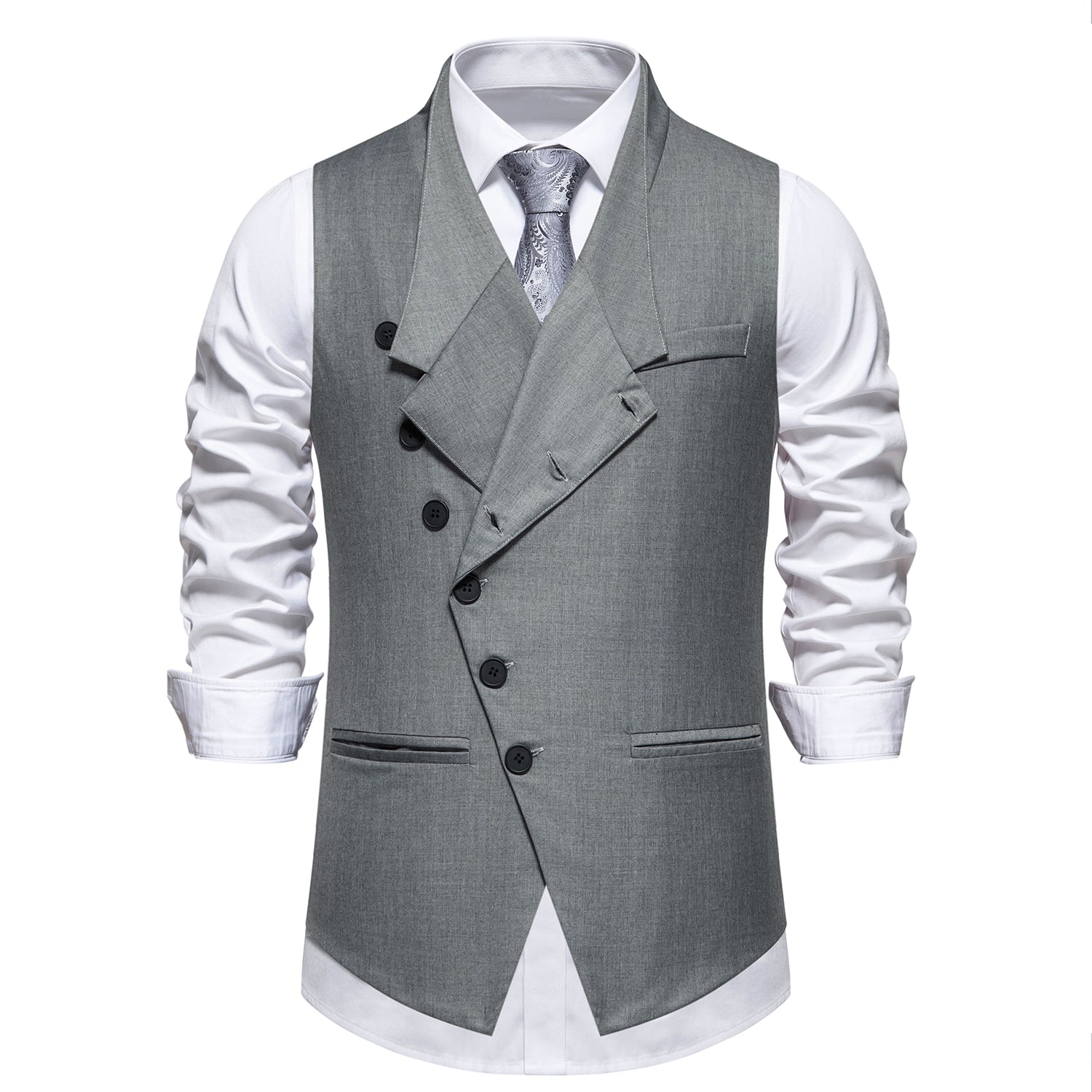 AZoiNM Men's Standard Fit Angled Placket Vest Lapel Collar Stretch Polyester Blend